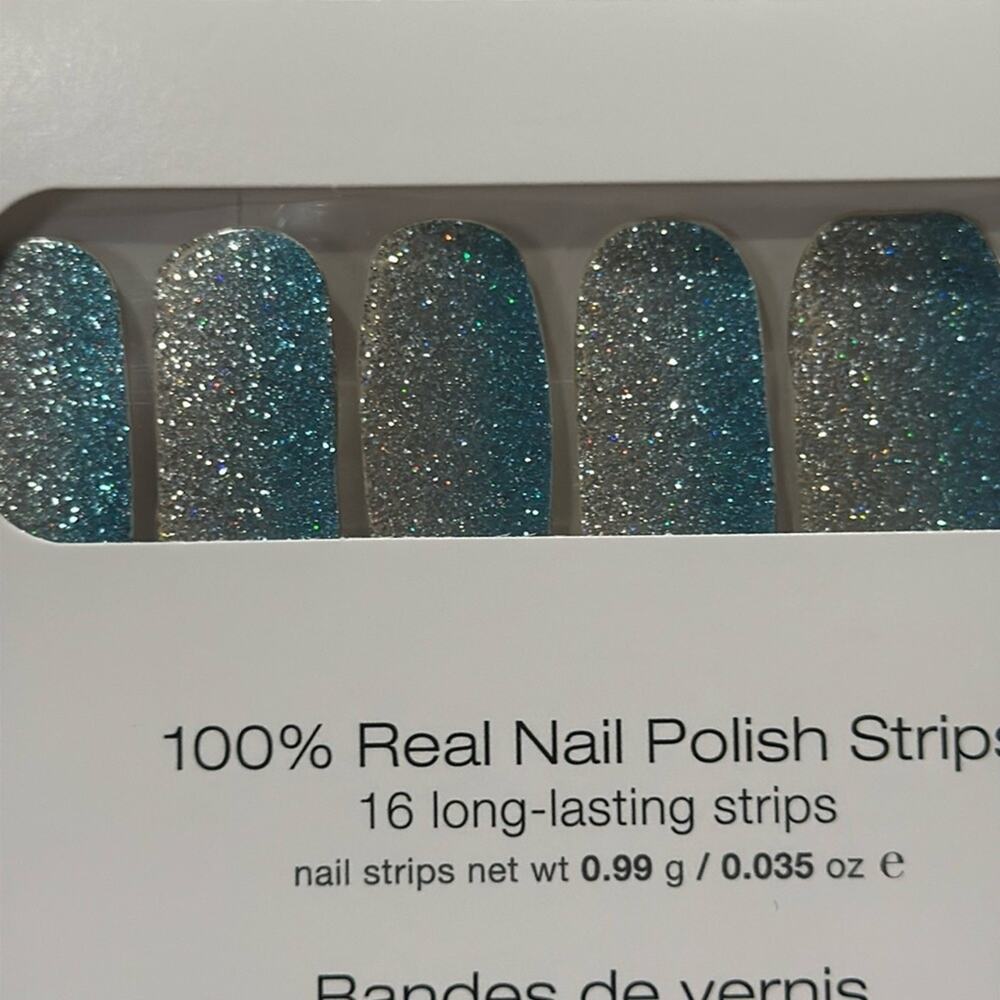 NWT Color Street "French Riviera" Blue Silver Glitter Nail Strips